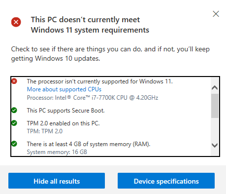 The i7-7700K meet the minimun requierments to run Win11. But its